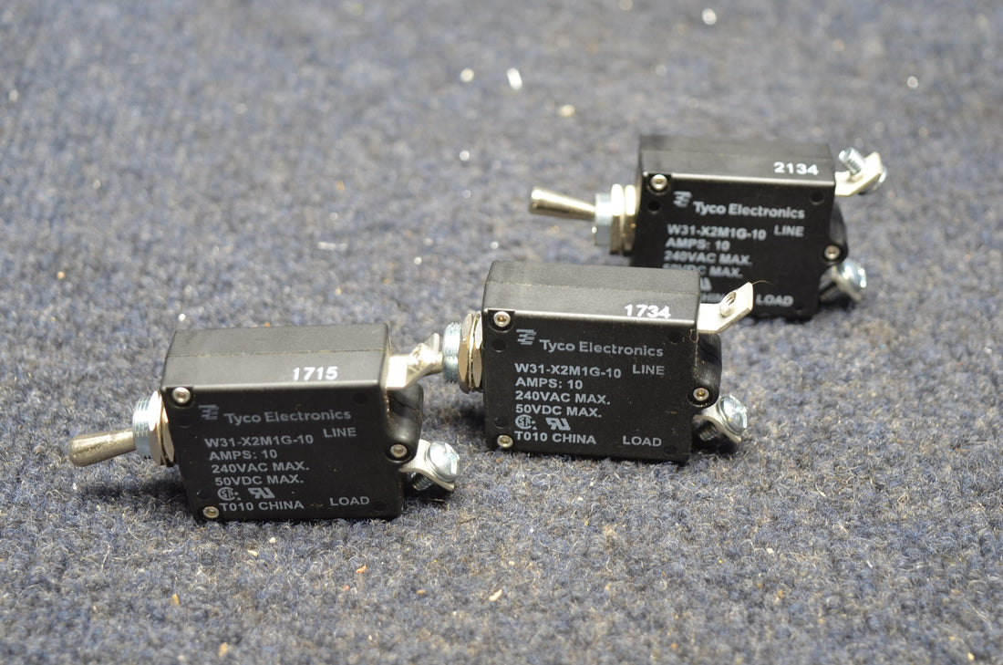 Used aircraft parts for sale W31-X2M1G-10 BEECHCRAFT 95-B55 TYCO BREAKER SWITCH PRICE PER EACH