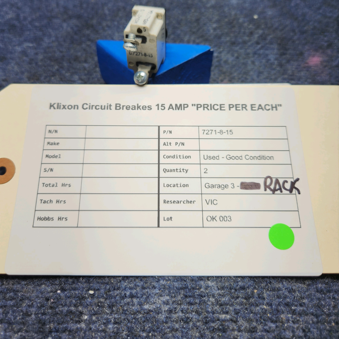 Used aircraft parts for sale, 7271-8-15 klixon KLIXON CIRCUIT BREAKES 15 AMP "PRICE PER EACH"