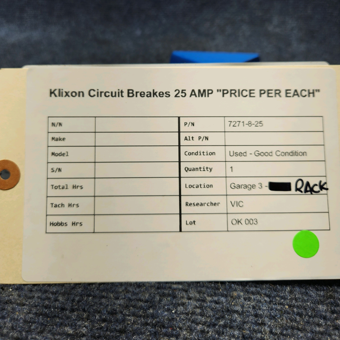 Used aircraft parts for sale, 7271-8-25 klixon KLIXON CIRCUIT BREAKES 25 AMP "PRICE PER EACH"