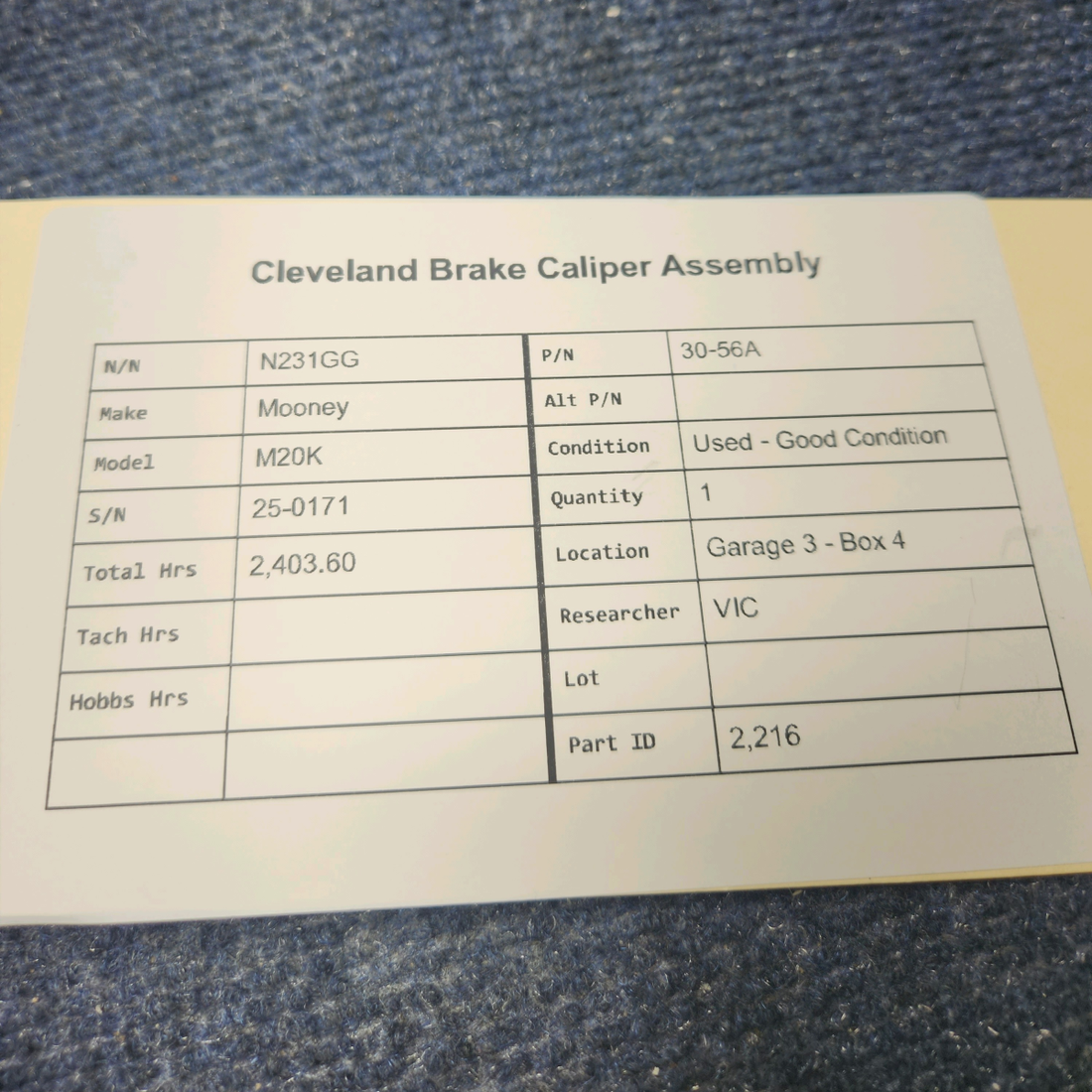 Used aircraft parts for sale, 30-56A Cleveland Mooney M20K CLEVELAND BRAKE CALIPER ASSEMBLY