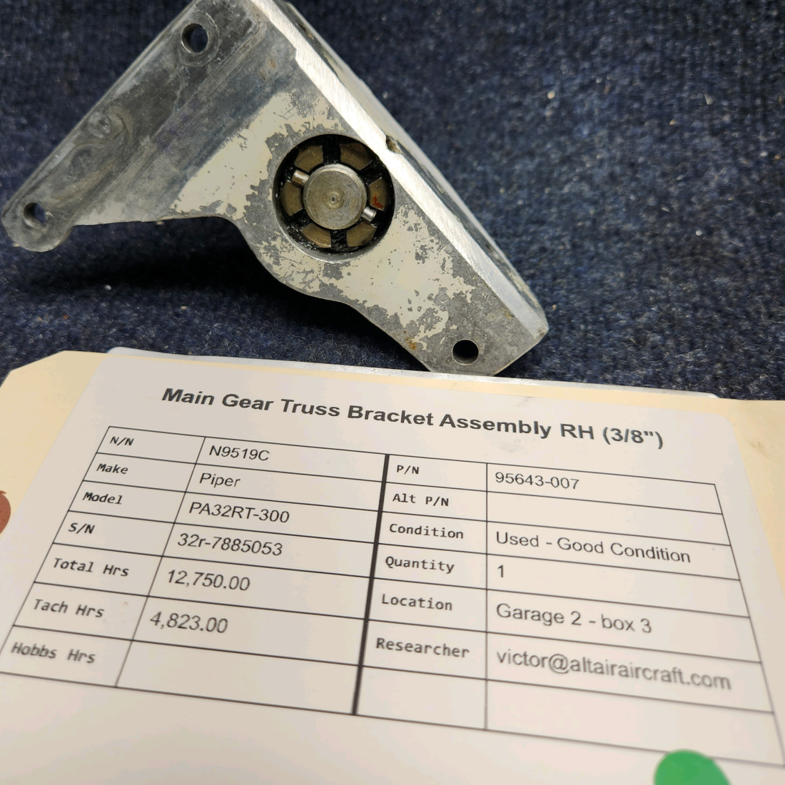 Used aircraft parts for sale, 95643-007 Piper PA32RT-300 MAIN GEAR TRUSS BRACKET ASSEMBLY RH (3/8")