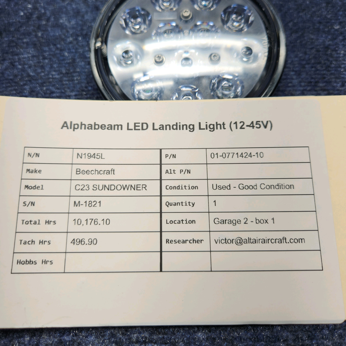 Used aircraft parts for sale, 01-0771424-10 WHELEN  [part_model] Beechcraft C23 SUNDOWNER ALPHABEAM LED LANDING LIGHT (12-45V)