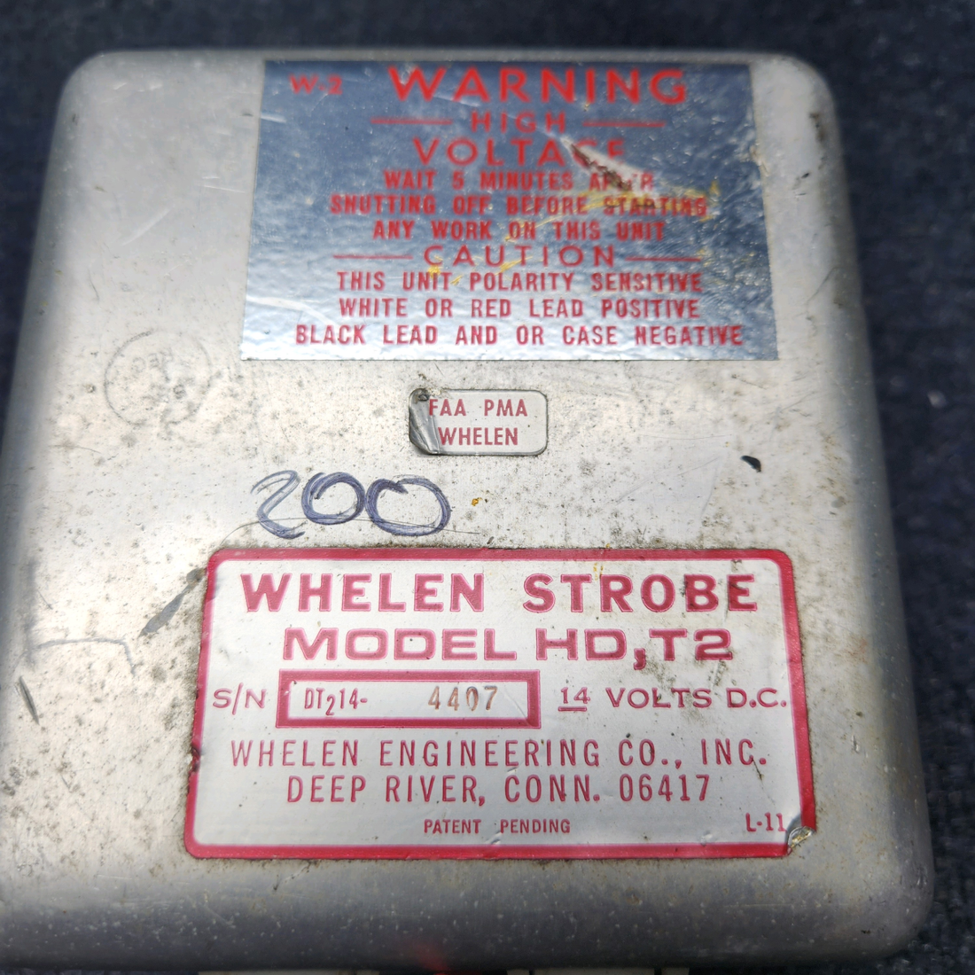 Used aircraft parts for sale, A413T2-14 DF Whelen Strobe Power Supply WHELEN STROBE LIGHT POWER SUPPLY