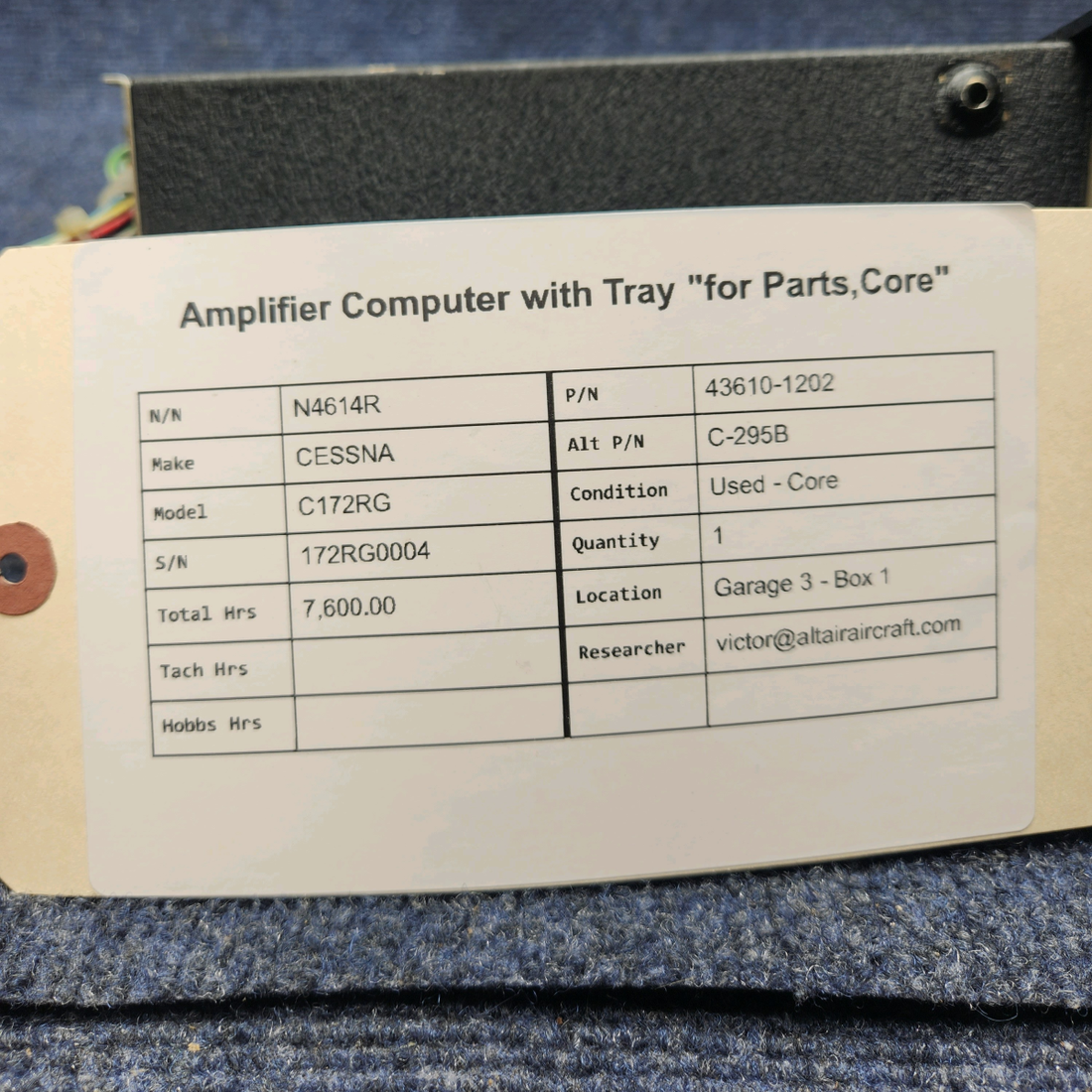 Used aircraft parts for sale, 43610-1202 CESSNA C172RG AMPLIFIER COMPUTER WITH TRAY "FOR PARTS,CORE"