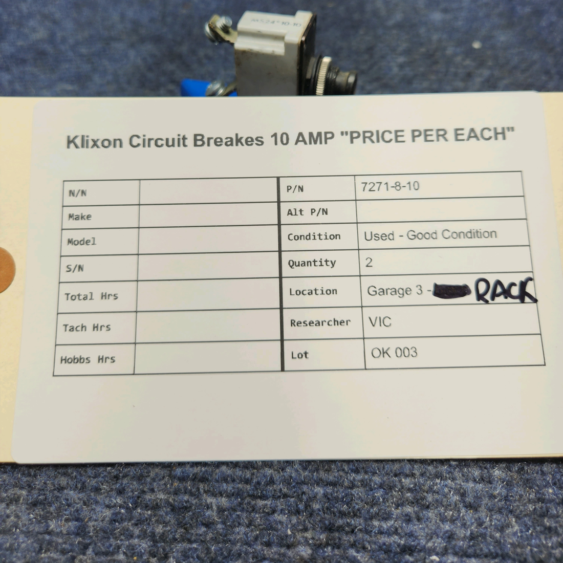 Used aircraft parts for sale, 7271-8-10 klixon KLIXON CIRCUIT BREAKES 10 AMP "PRICE PER EACH"