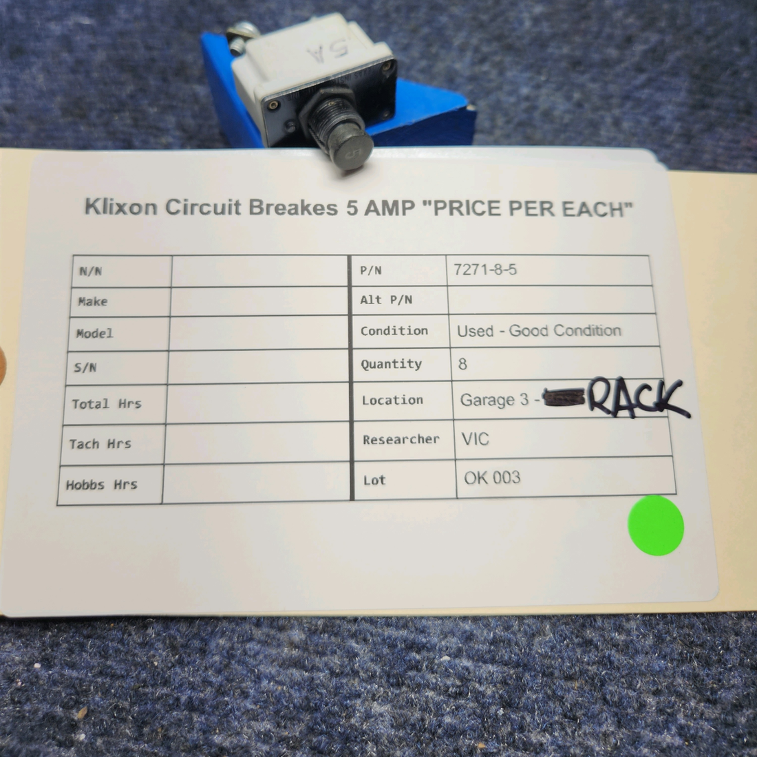 Used aircraft parts for sale, 7271-8-5 KLIXON CIRCUIT BREAKES 5 AMP "PRICE PER EACH"