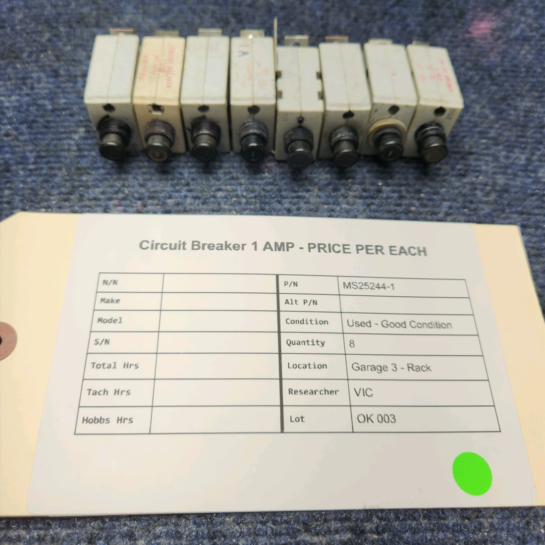 Used aircraft parts for sale, MS25244-1 Mechanical Products CIRCUIT BREAKER 1 AMP - PRICE PER EACH