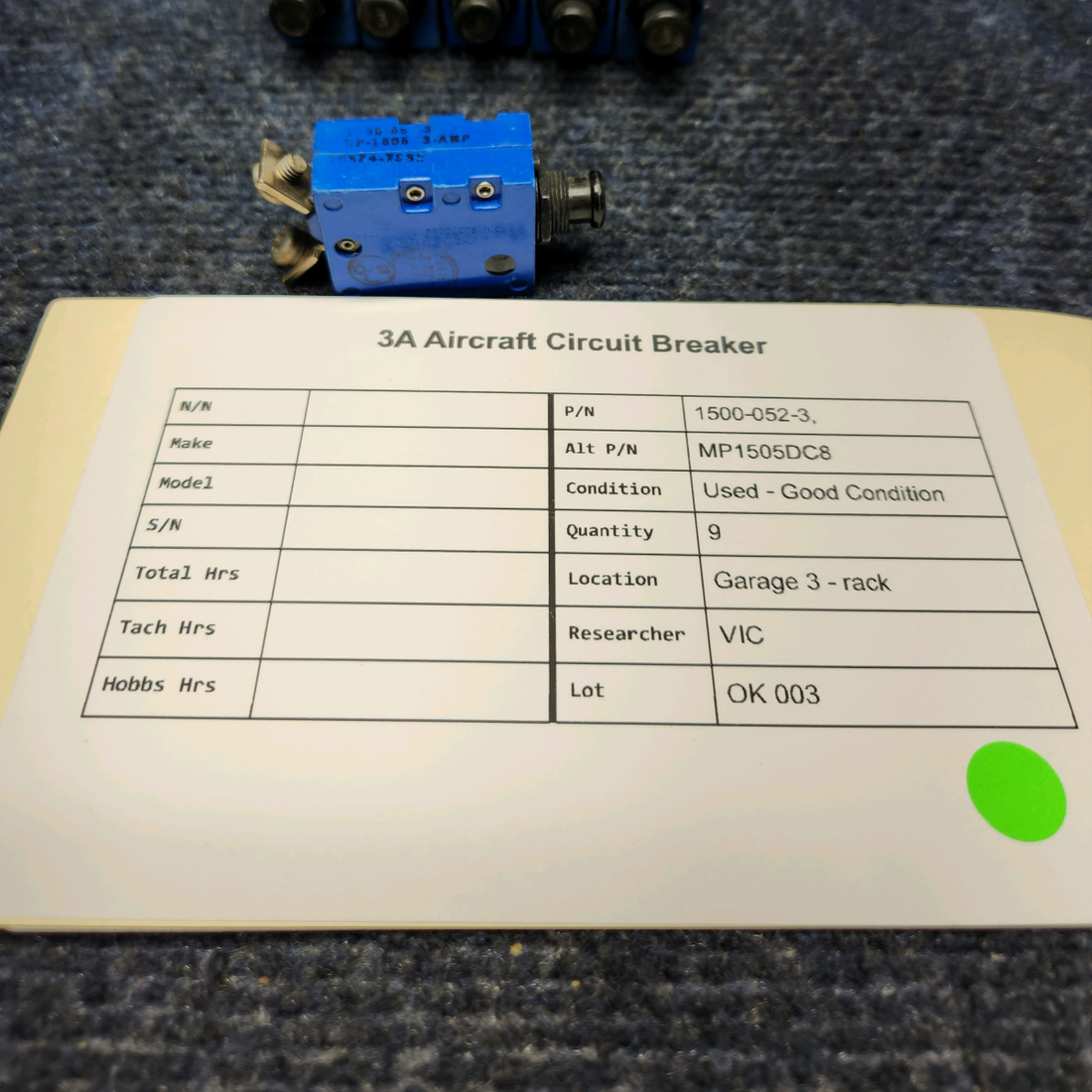 Used aircraft parts for sale, 1500-052-3 Mechanical Products 3A AIRCRAFT CIRCUIT BREAKER PRICE FOR EACH