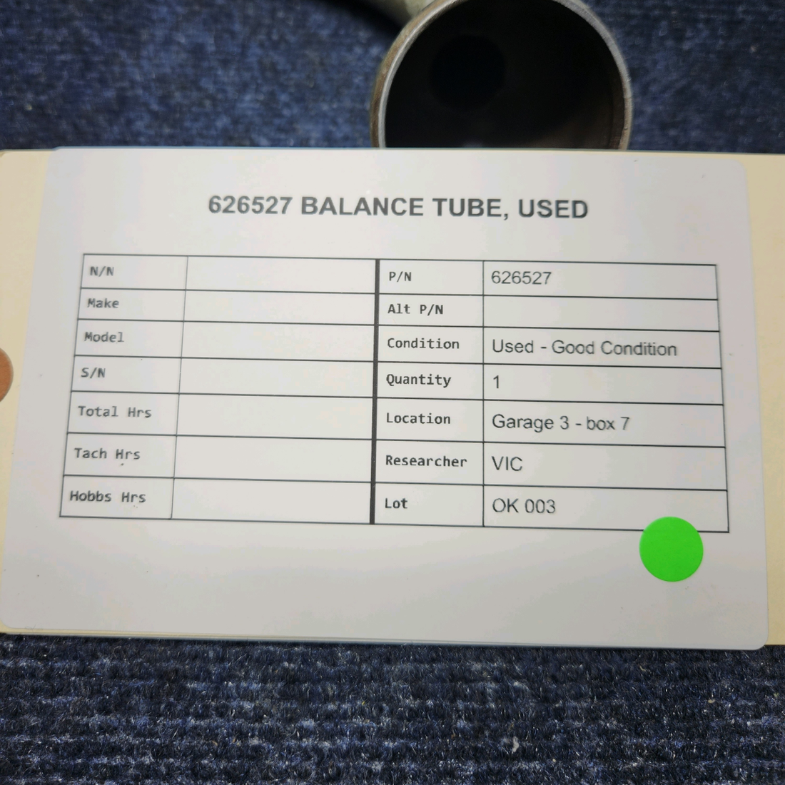 Used aircraft parts for sale, 626527 Continental BALANCE TUBE, USED