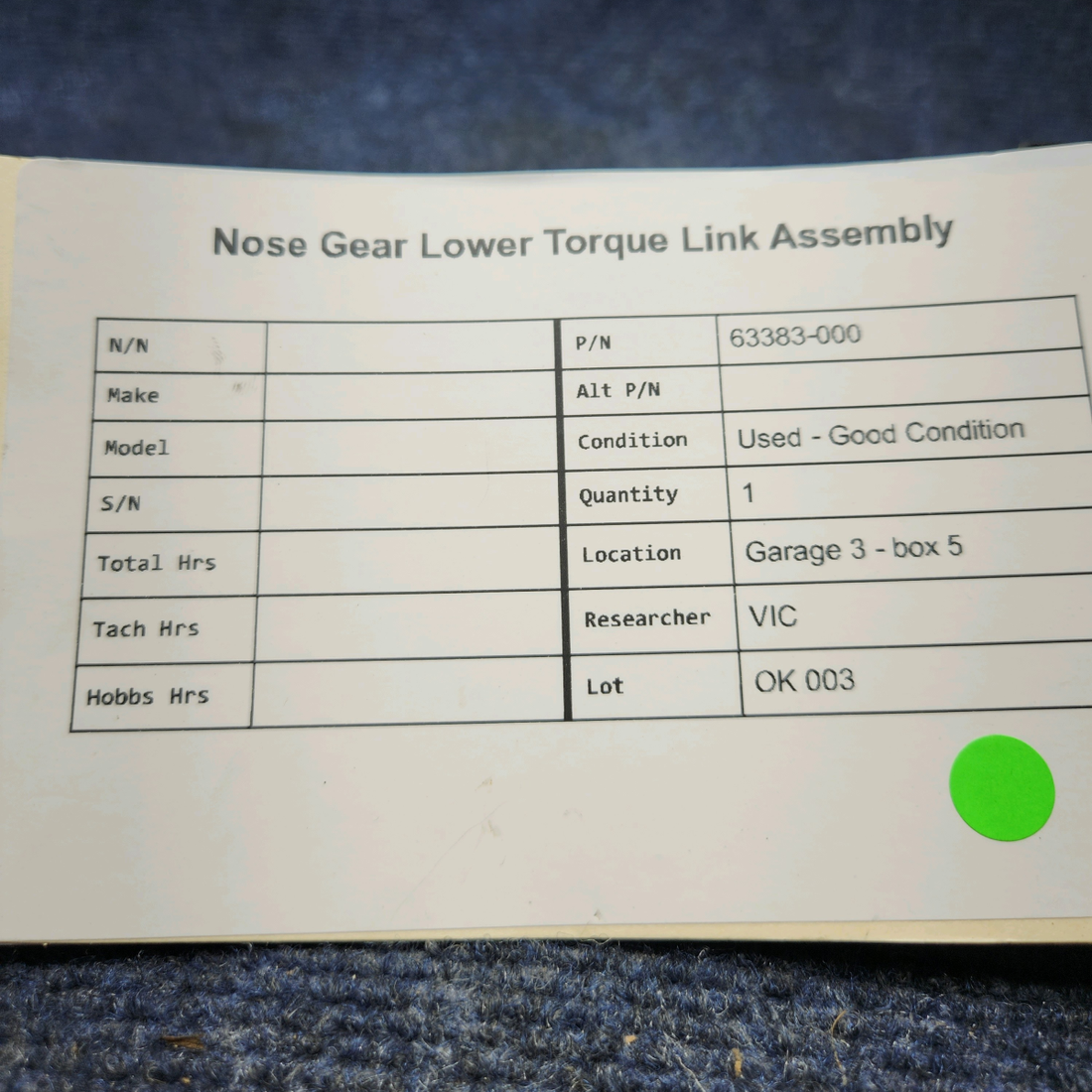 Used aircraft parts for sale, 63383-000 Piper  [part_model] Piper NOSE GEAR LOWER TORQUE LINK ASSEMBLY