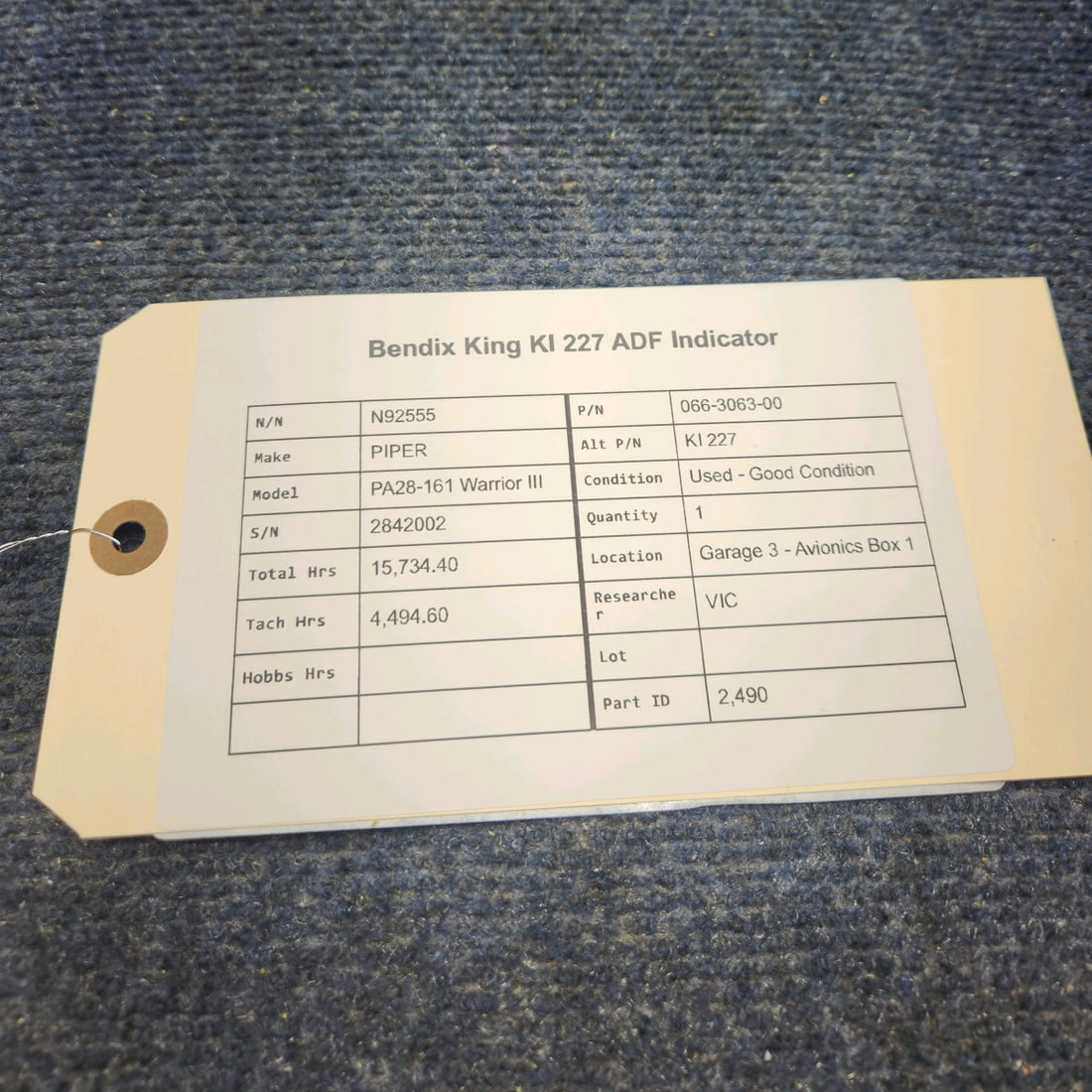 Used aircraft parts for sale, 066-3063-00 Bendix King PIPER PA28-161 Warrior III KI 227 ADF INDICATOR