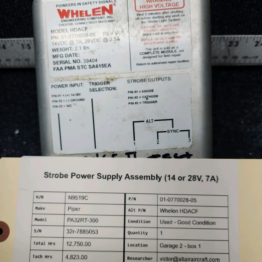 Used aircraft parts for sale, 01-0770028-05 Piper PA32RT-300 STROBE POWER SUPPLY ASSEMBLY 14 OR 28V, 7A