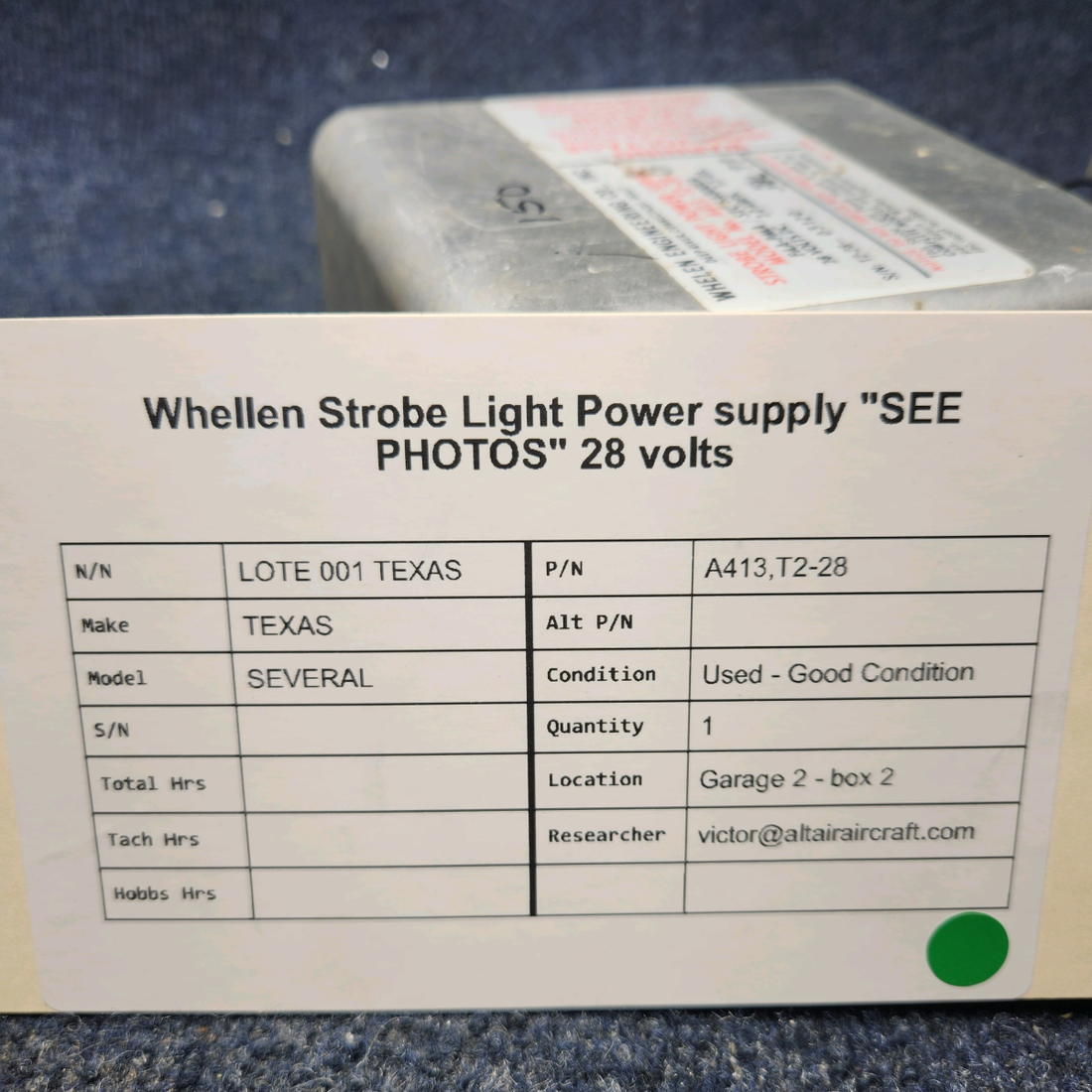 Used aircraft parts for sale, A413,T2-28 Whelen Strobe Power Supply WHELEN STROBE LIGHT POWER SUPPLY  28 VOLTS