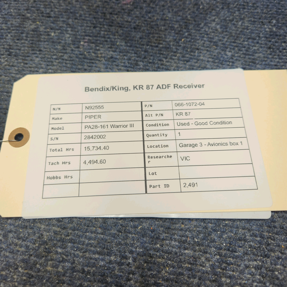 Used aircraft parts for sale, 066-1072-04 Bendix King PIPER PA28-161 Warrior III KR 87 ADF RECEIVER