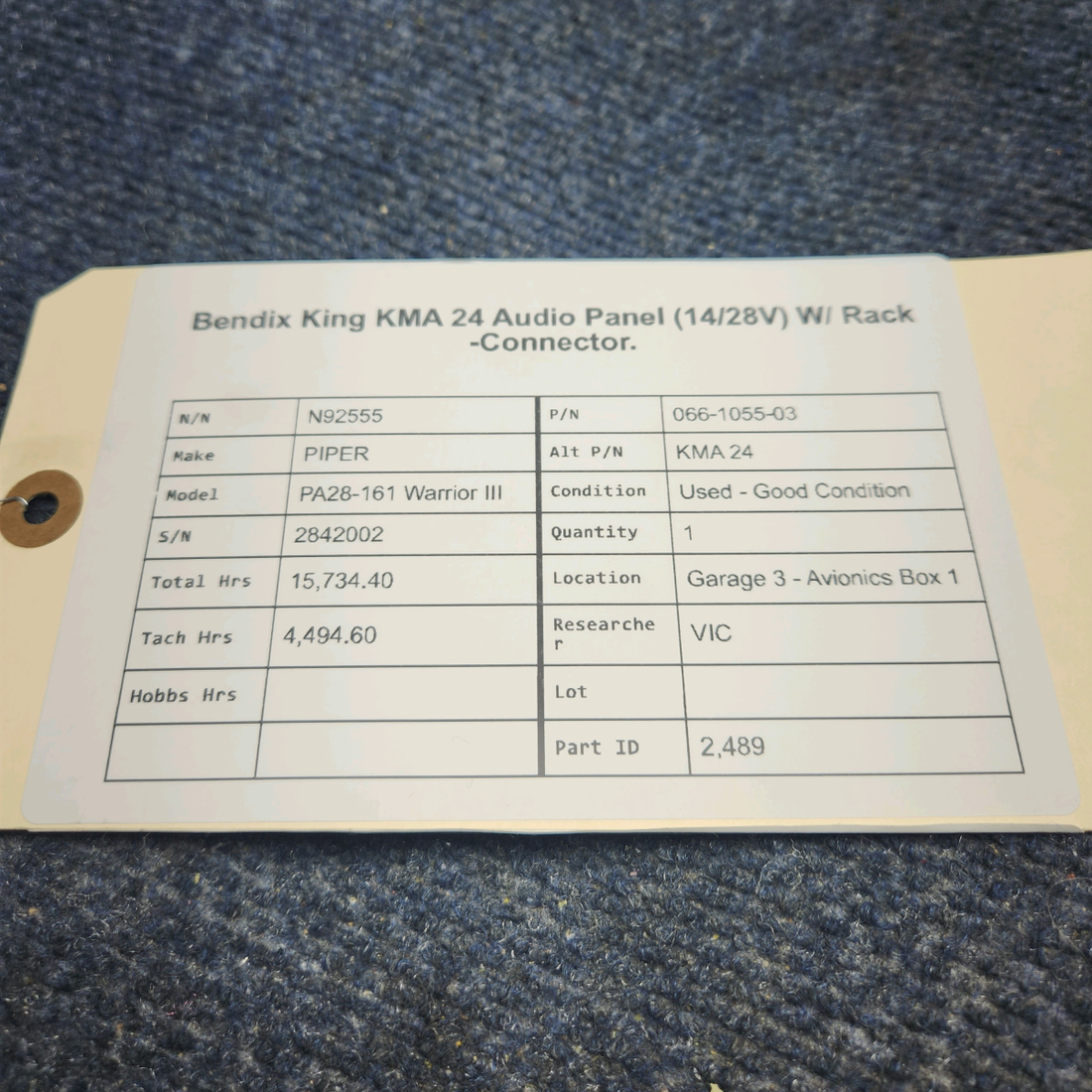 Used aircraft parts for sale, 066-1055-03 Bendix King PIPER PA28-161 Warrior III KMA 24 AUDIO PANEL (14/28V) W/ RACK -CONNECTOR.