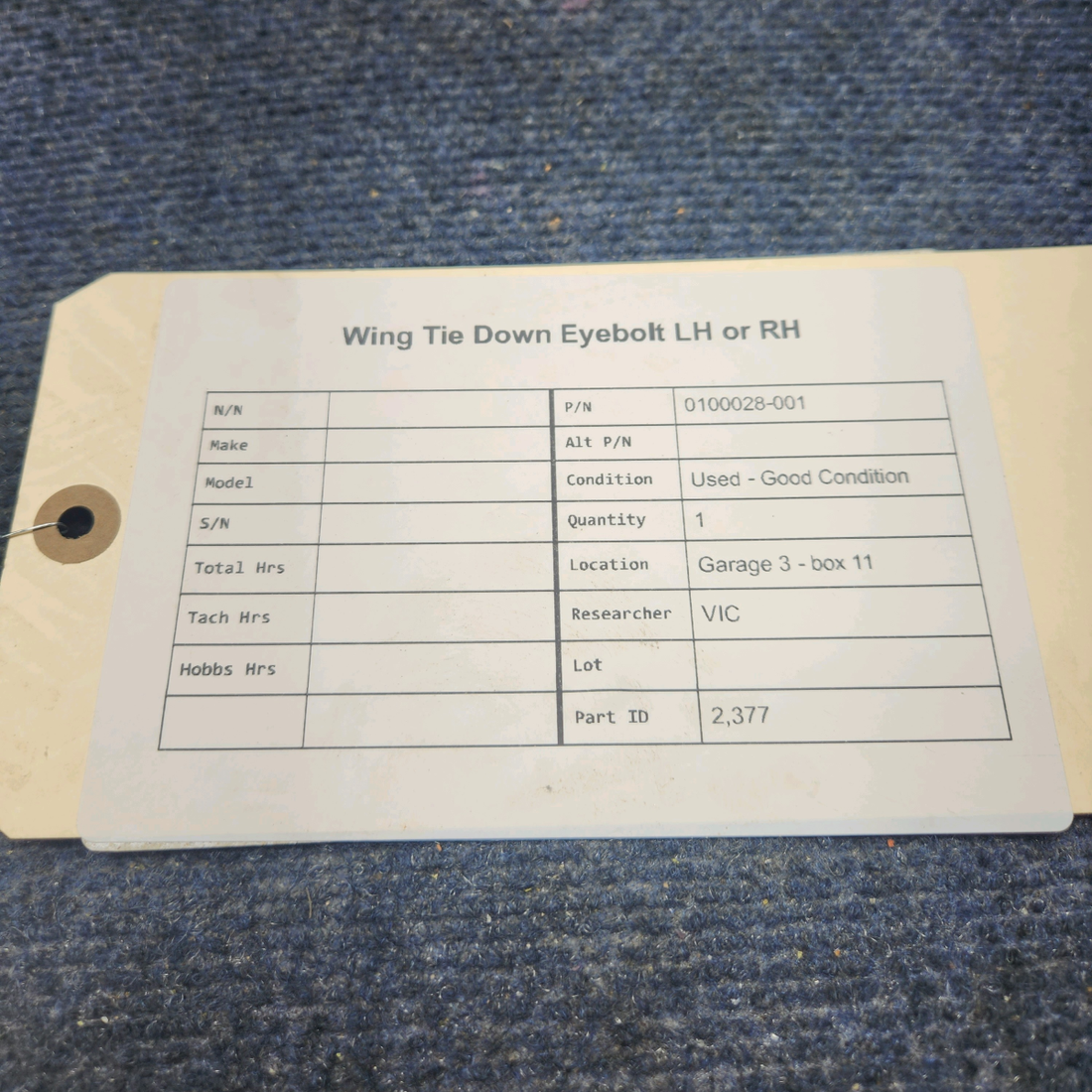 Used aircraft parts for sale, 0100028-001 Mooney M20K WING TIE DOWN EYEBOLT LH OR RH