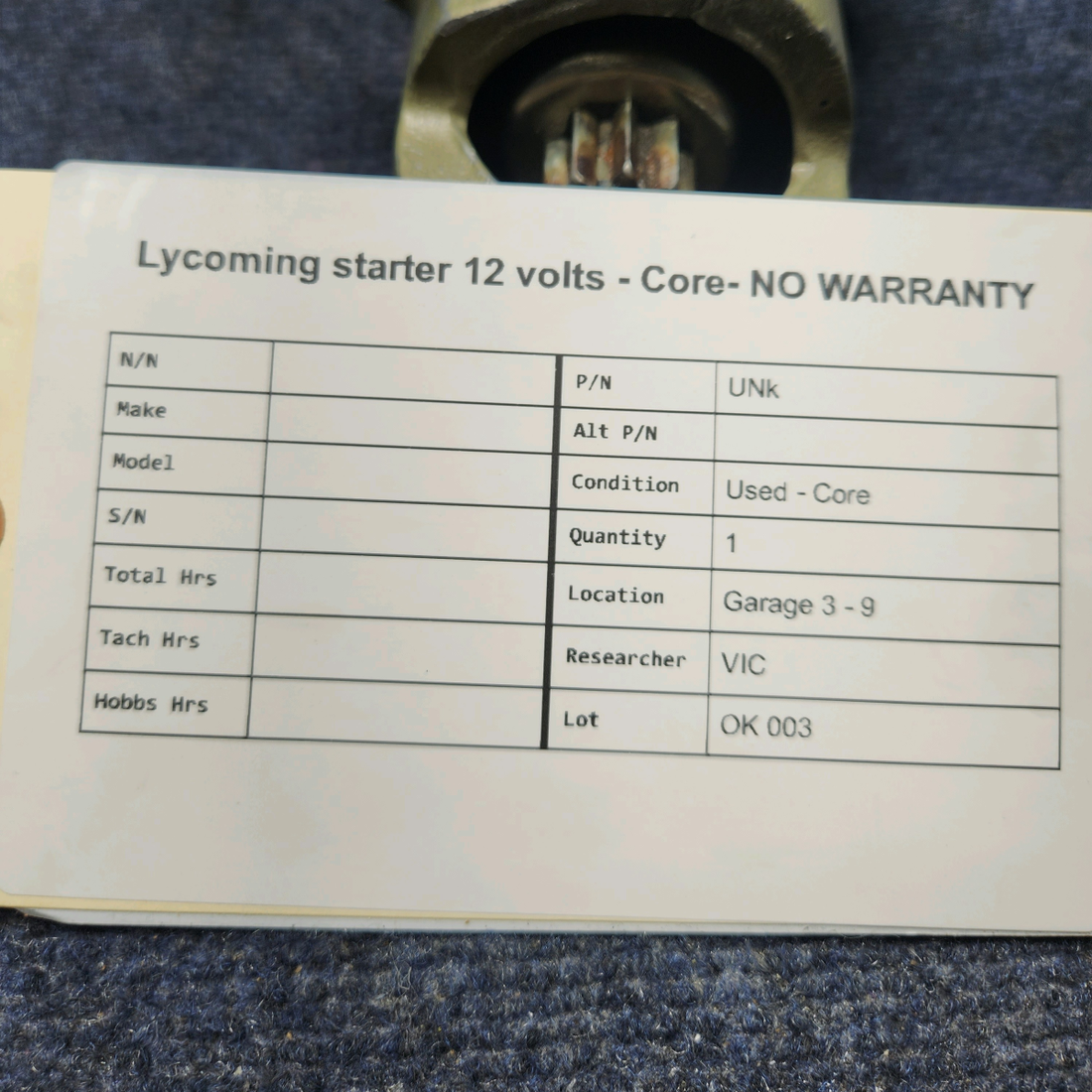 Used aircraft parts for sale, UNk LYCOMING STARTER 12 VOLTS - CORE- NO WARRANTY