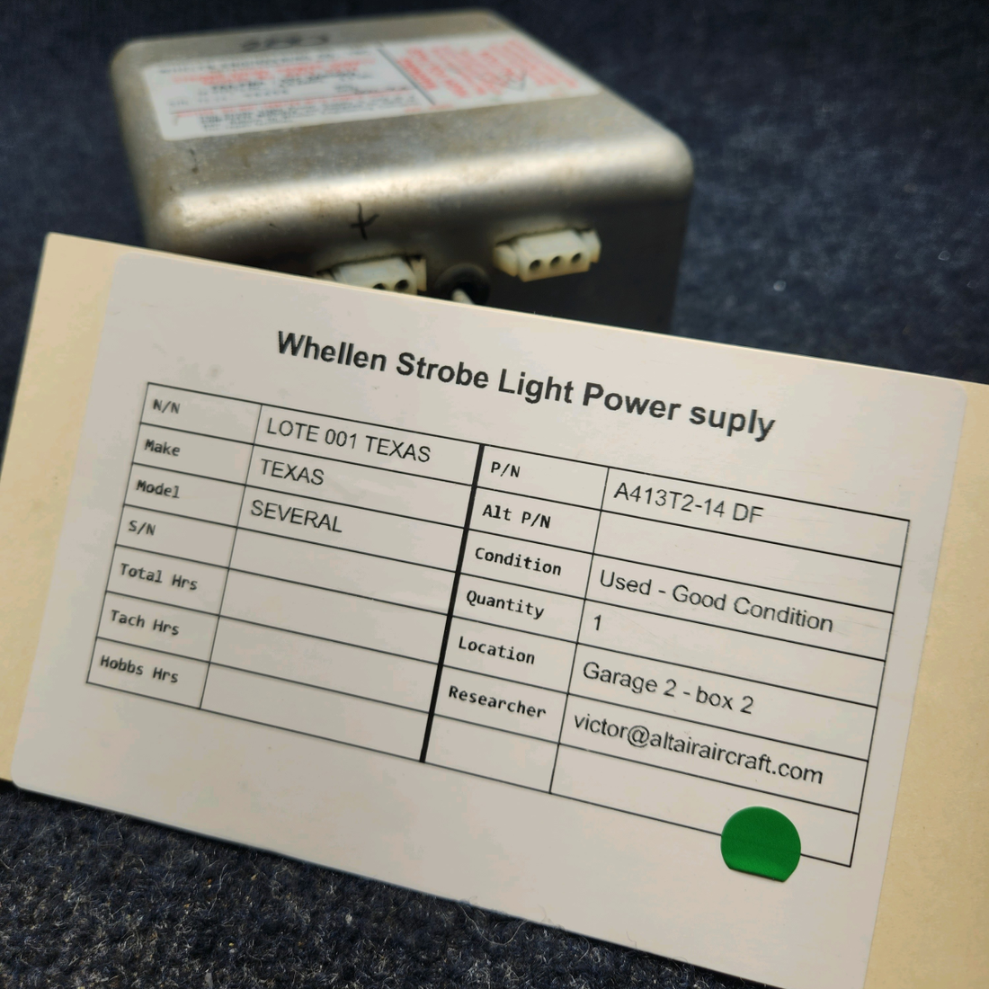 Used aircraft parts for sale, A413T2-14 DF Whelen Strobe Power Supply WHELEN STROBE LIGHT POWER SUPPLY