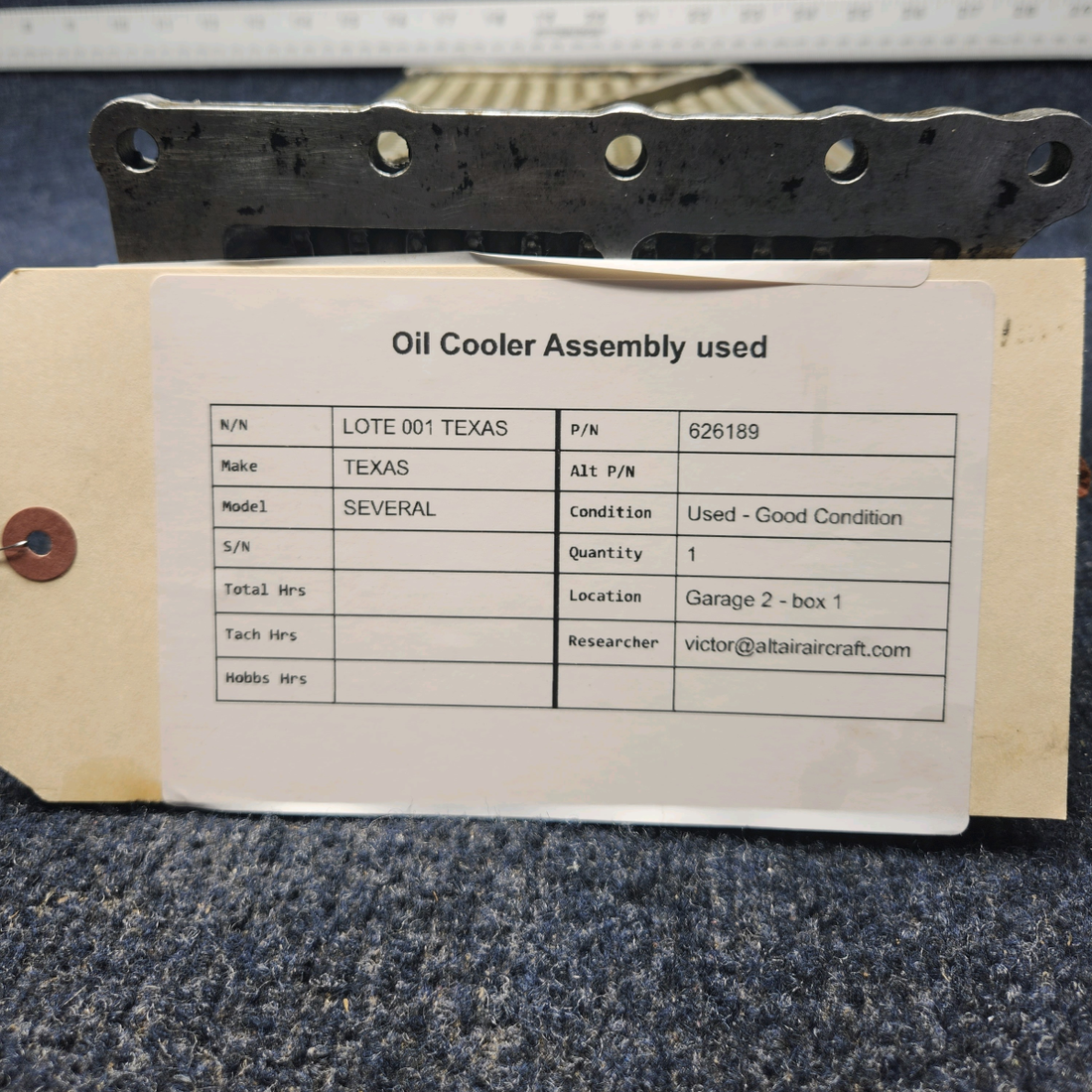 Used aircraft parts for sale, 626189 Continental TCM OIL COOLER ASSEMBLY USED