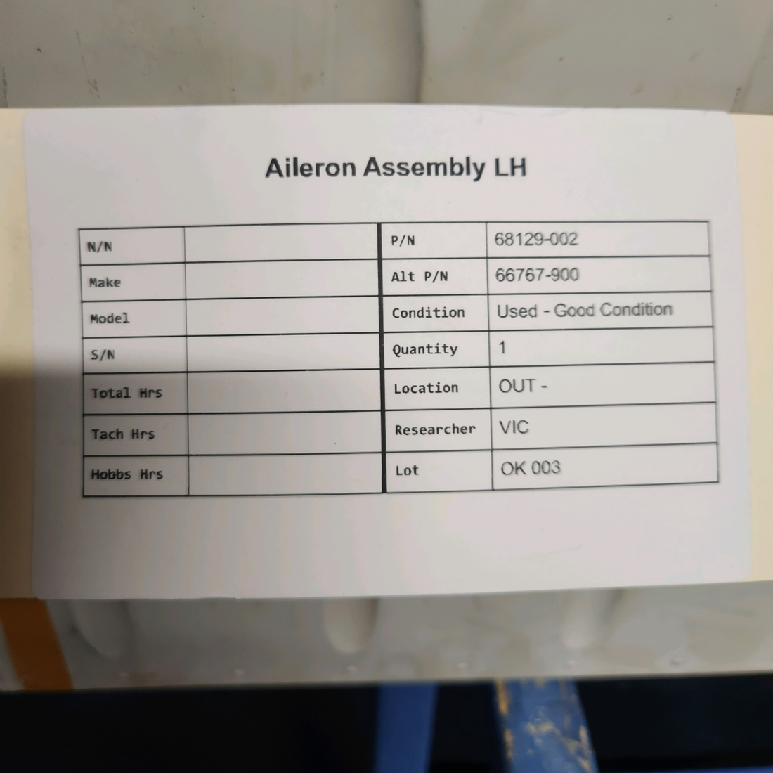 Used aircraft parts for sale, 68129-002 Piper AILERON ASSEMBLY LH