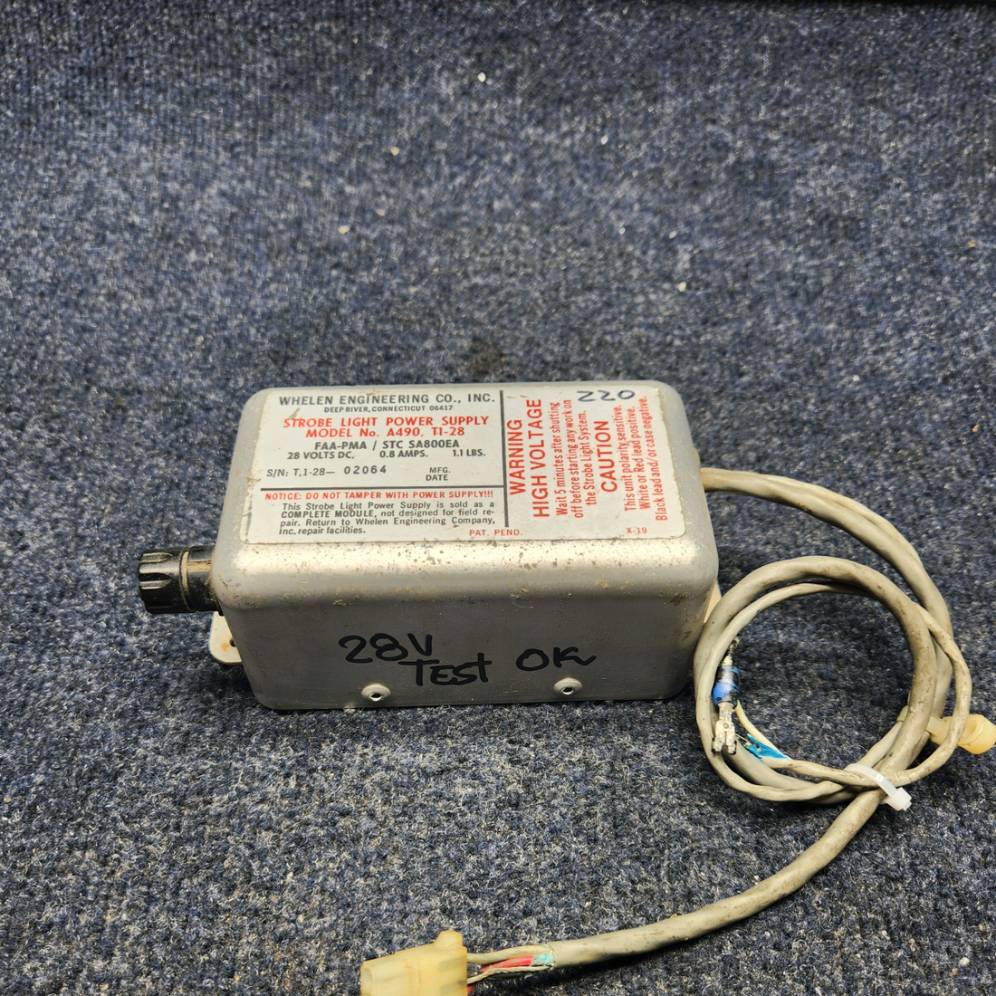 Used aircraft parts for sale, A490,T1-28 Whelen Strobe Power Supply WHELEN STROBE LIGHT POWER SUPPLY 28 VOLTS