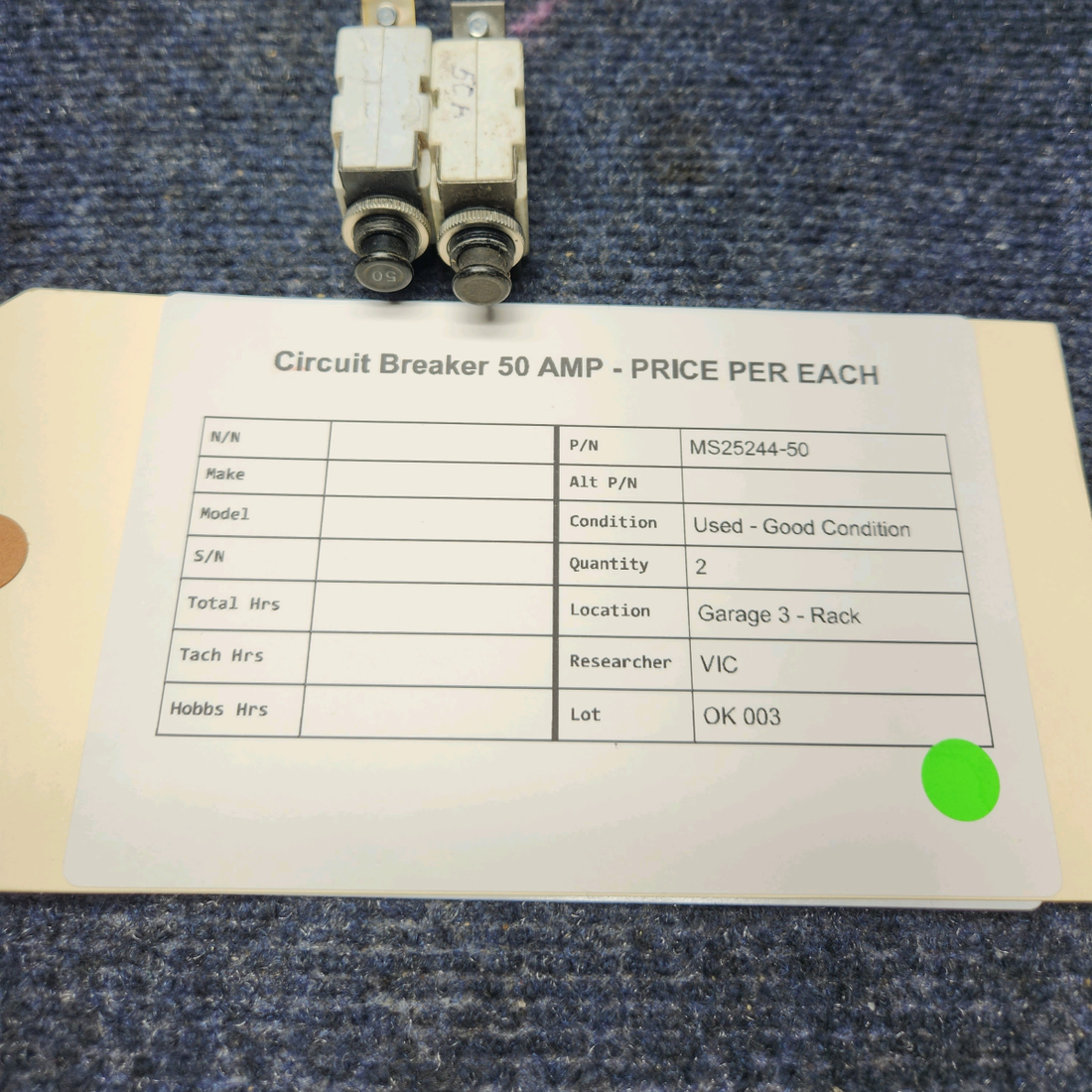 Used aircraft parts for sale, MS25244-50 Mechanical Products CIRCUIT BREAKER 50 AMP - PRICE PER EACH