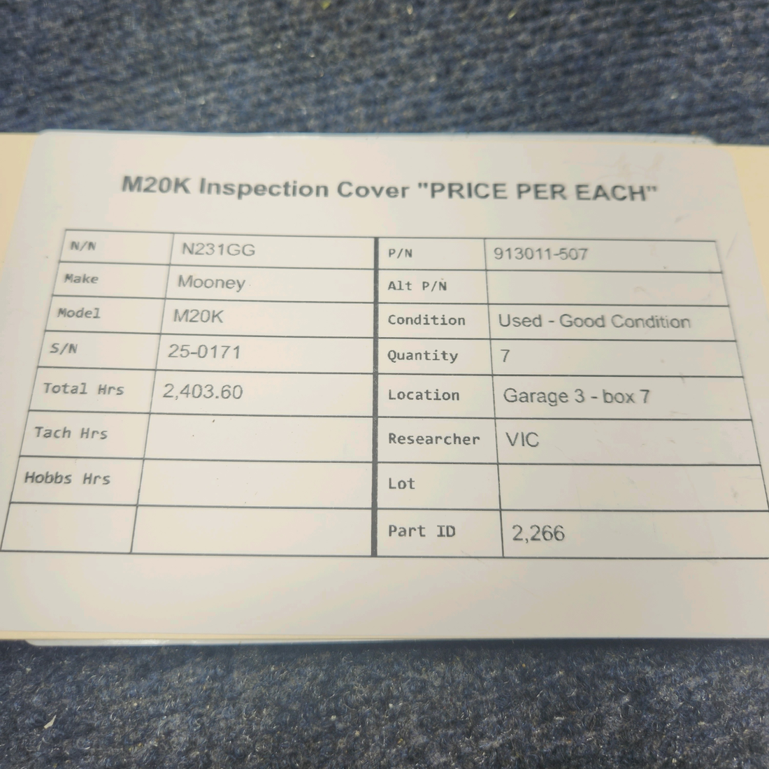 Used aircraft parts for sale, 913011-507 Mooney M20K INSPECTION COVER "PRICE PER EACH"