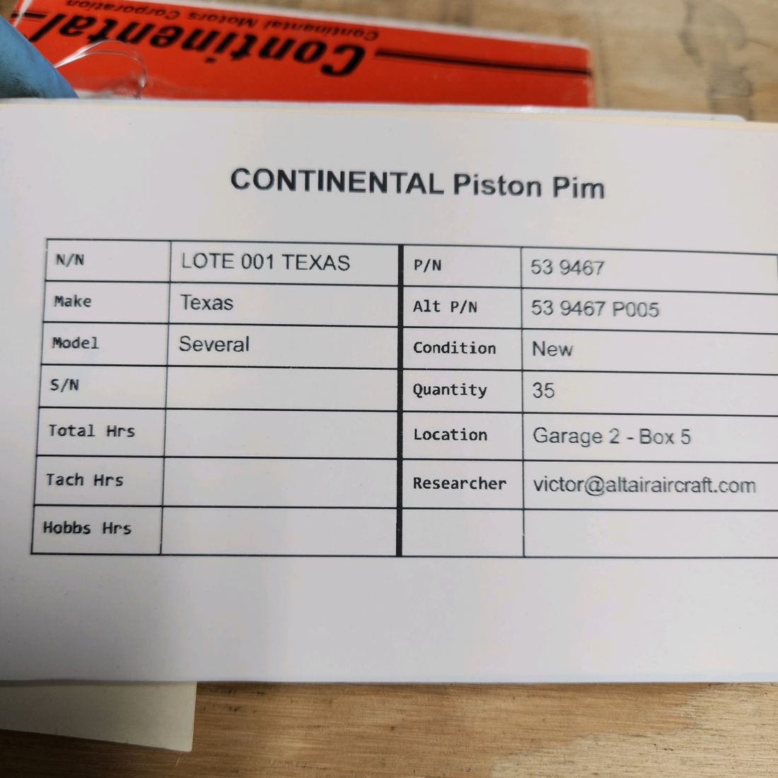 Used aircraft parts for sale, 53 9467 Texas Several CONTINENTAL PISTON PIN PRICE PER EACH.