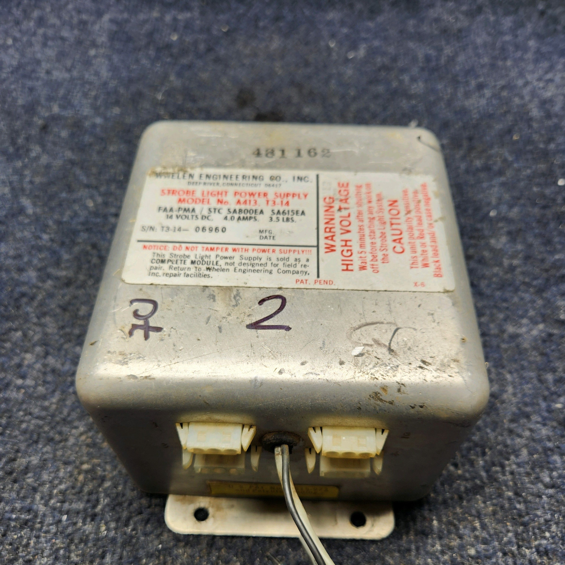 Used aircraft parts for sale, A413,T3-14 Whelen Strobe Power Supply WHELEN STROBE LIGHT POWER SUPPLY "FOR PARTS ONLY" 14VOLTS