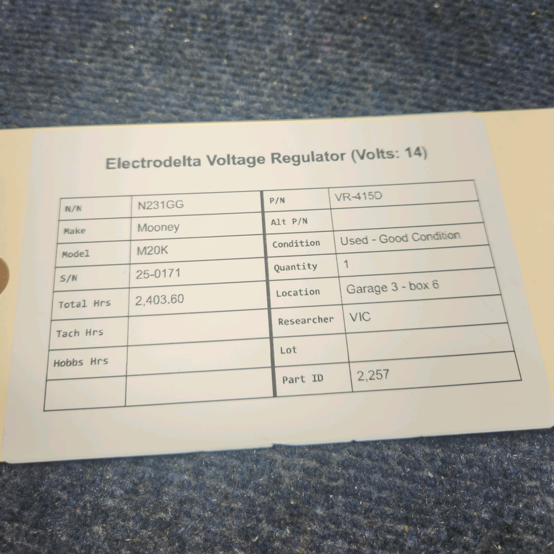 Used aircraft parts for sale, VR-415D Mooney M20K ELECTRODELTA VOLTAGE REGULATOR (VOLTS: 14)