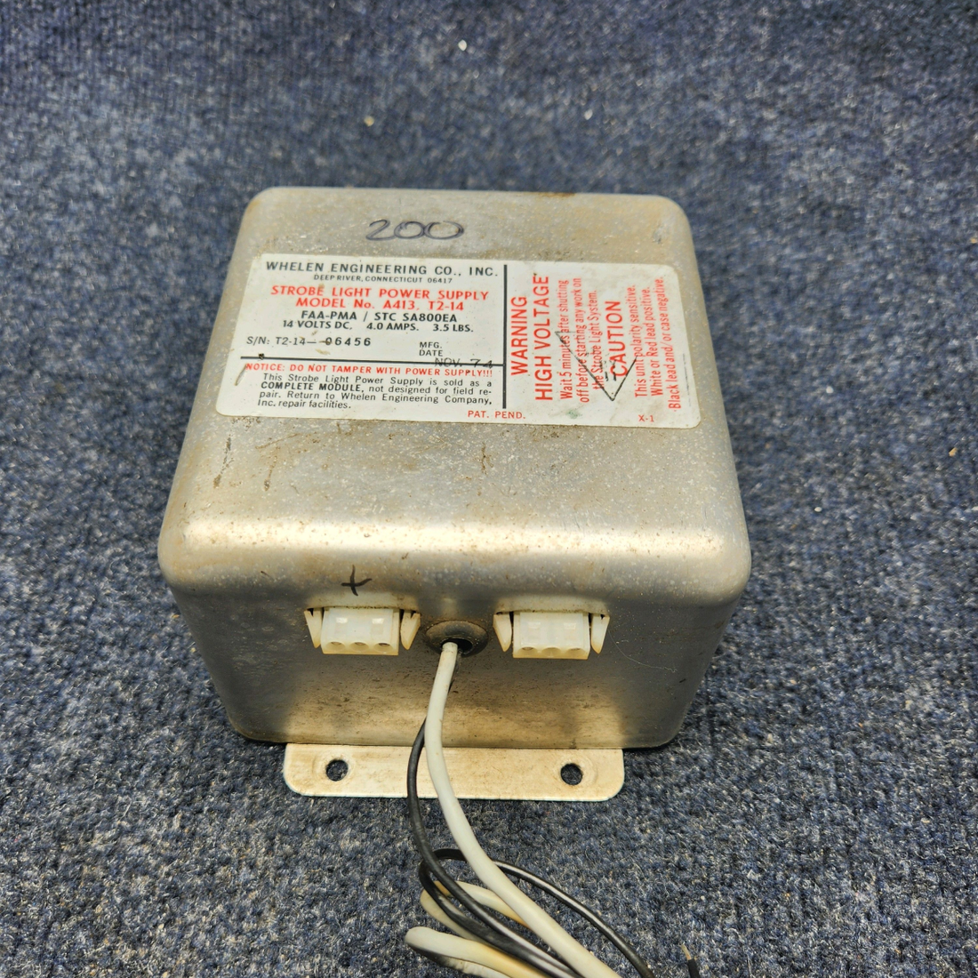 Used aircraft parts for sale, A413T2-14 DF Whelen Strobe Power Supply WHELEN STROBE LIGHT POWER SUPPLY