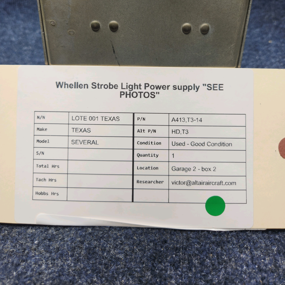 Used aircraft parts for sale, A413, T3-14 Whelen Strobe Power Supply WHELEN STROBE LIGHT POWER SUPPLY "SEE PHOTOS"