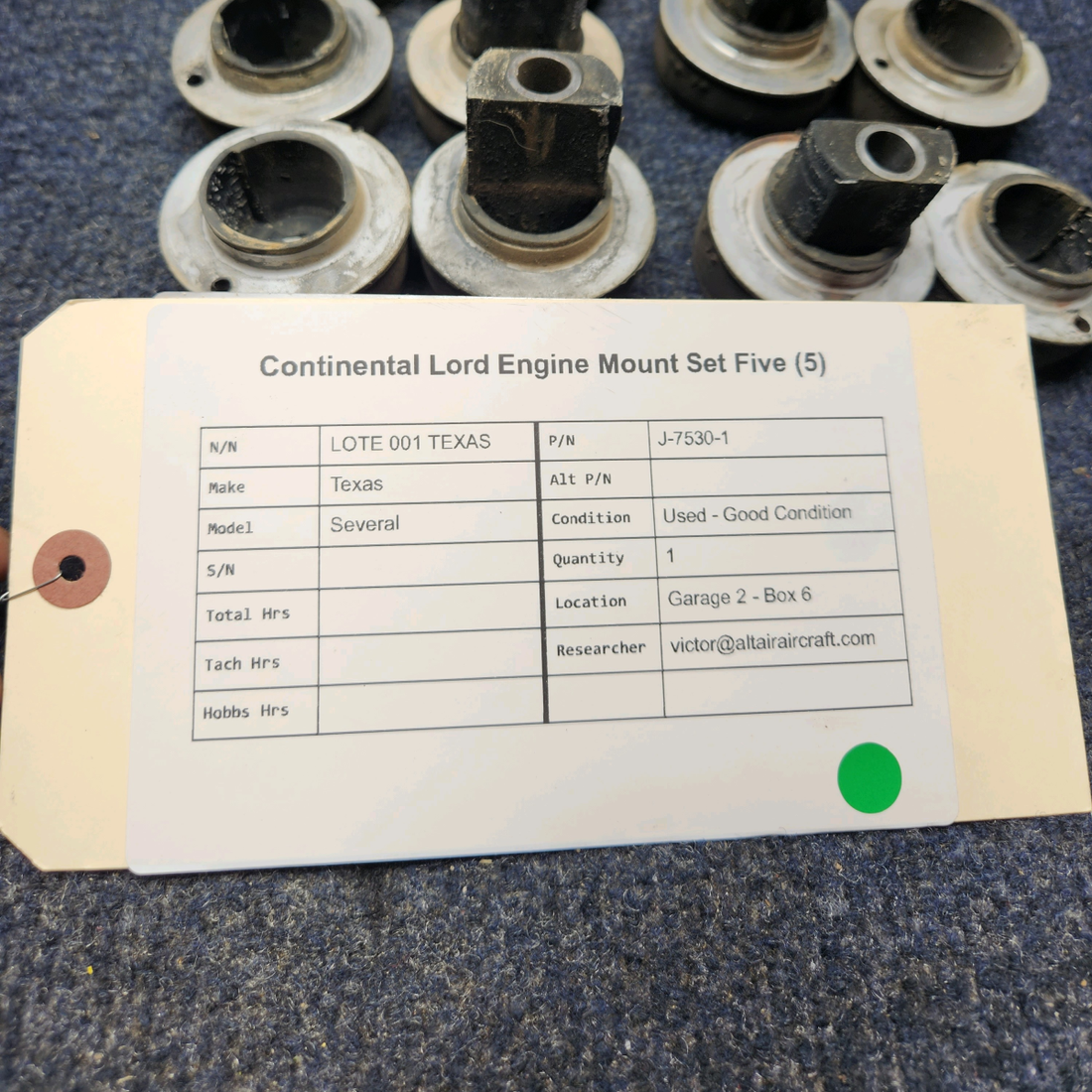Used aircraft parts for sale, J-7530-1 Continental Texas Several CONTINENTAL LORD ENGINE MOUNT SET FIVE (5)
