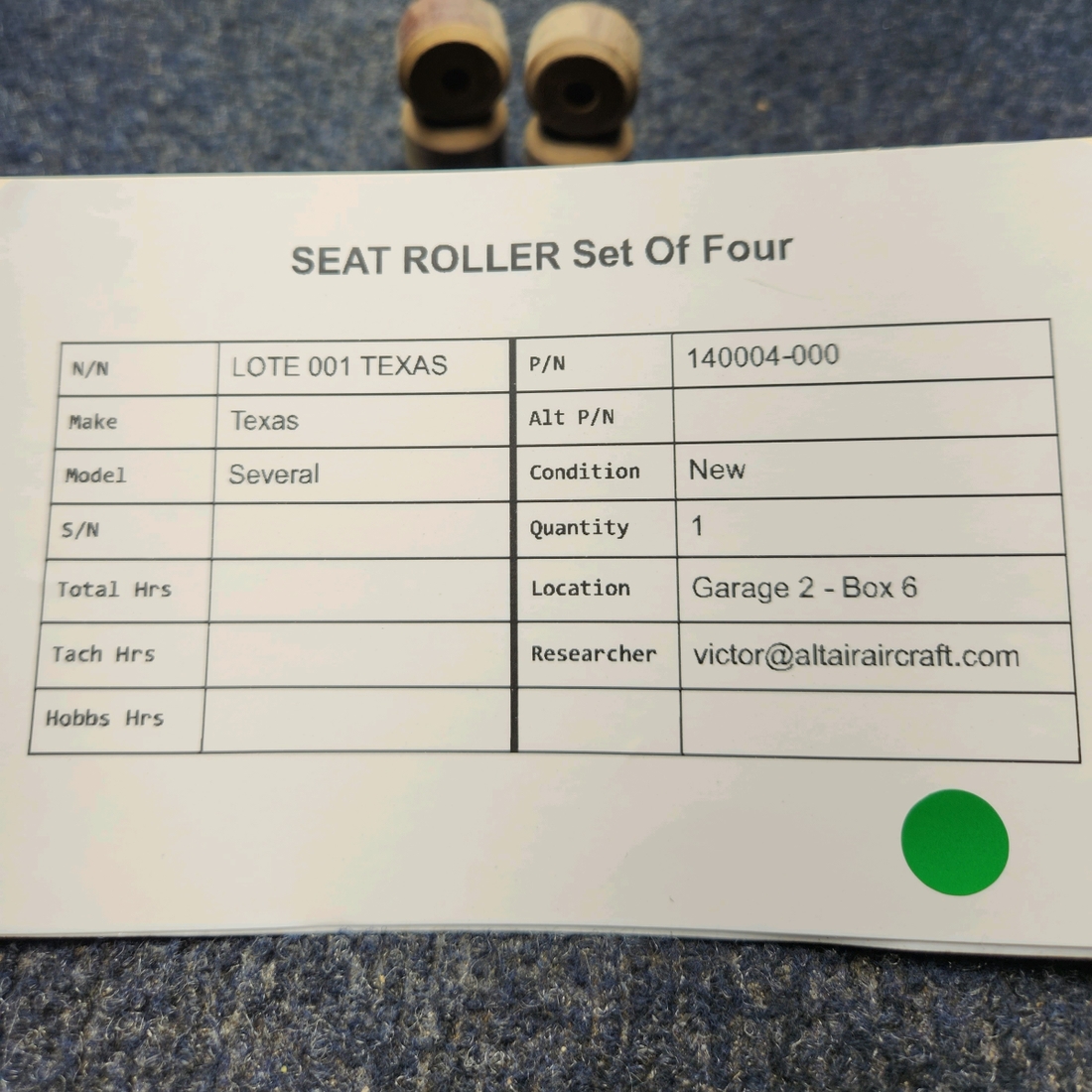 Used aircraft parts for sale, 140004-000 Mooney Texas Several SEAT ROLLER SET OF FOUR