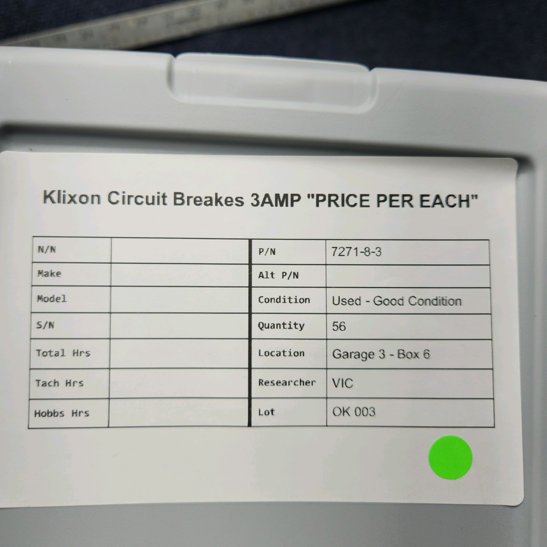 Used aircraft parts for sale, 7271-8-3 klixon KLIXON CIRCUIT BREAKES 3AMP "PRICE PER EACH"