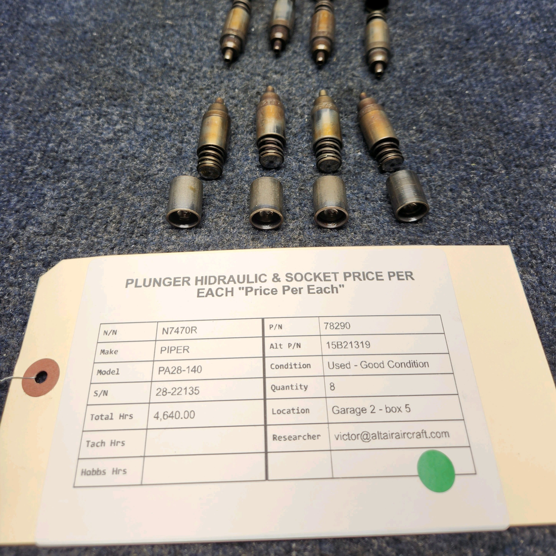 Used aircraft parts for sale, 78290 & 15B21319 Lycomoing  [part_model] PIPER PA28-140 PLUNGER HIDRAULIC & SOCKET PRICE PER EACH