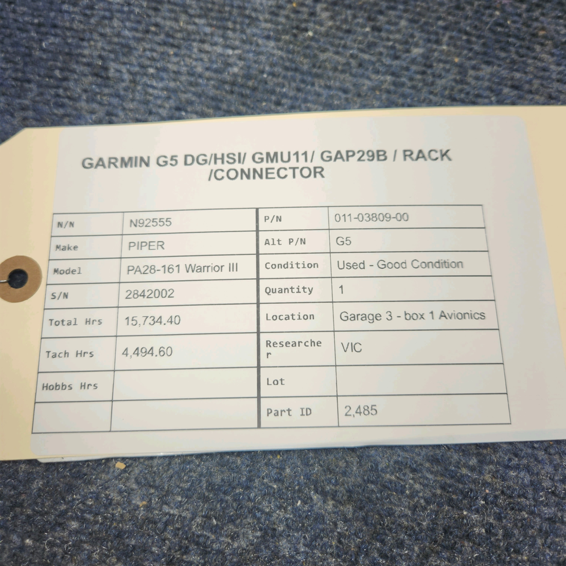 Used aircraft parts for sale, 011-03809-00 Garmin  [part_model] PIPER PA28-161 Warrior III DG HSI GMU11  GAP29B  RACK CONNECTOR