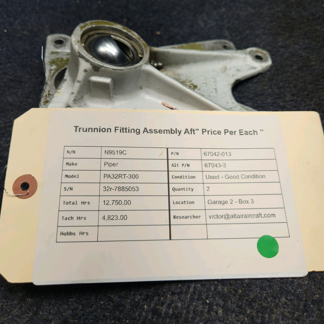 Used aircraft parts for sale, 67042-013 Piper PA32RT-300 TRUNNION FITTING ASSEMBLY AFT" PRICE PER EACH "