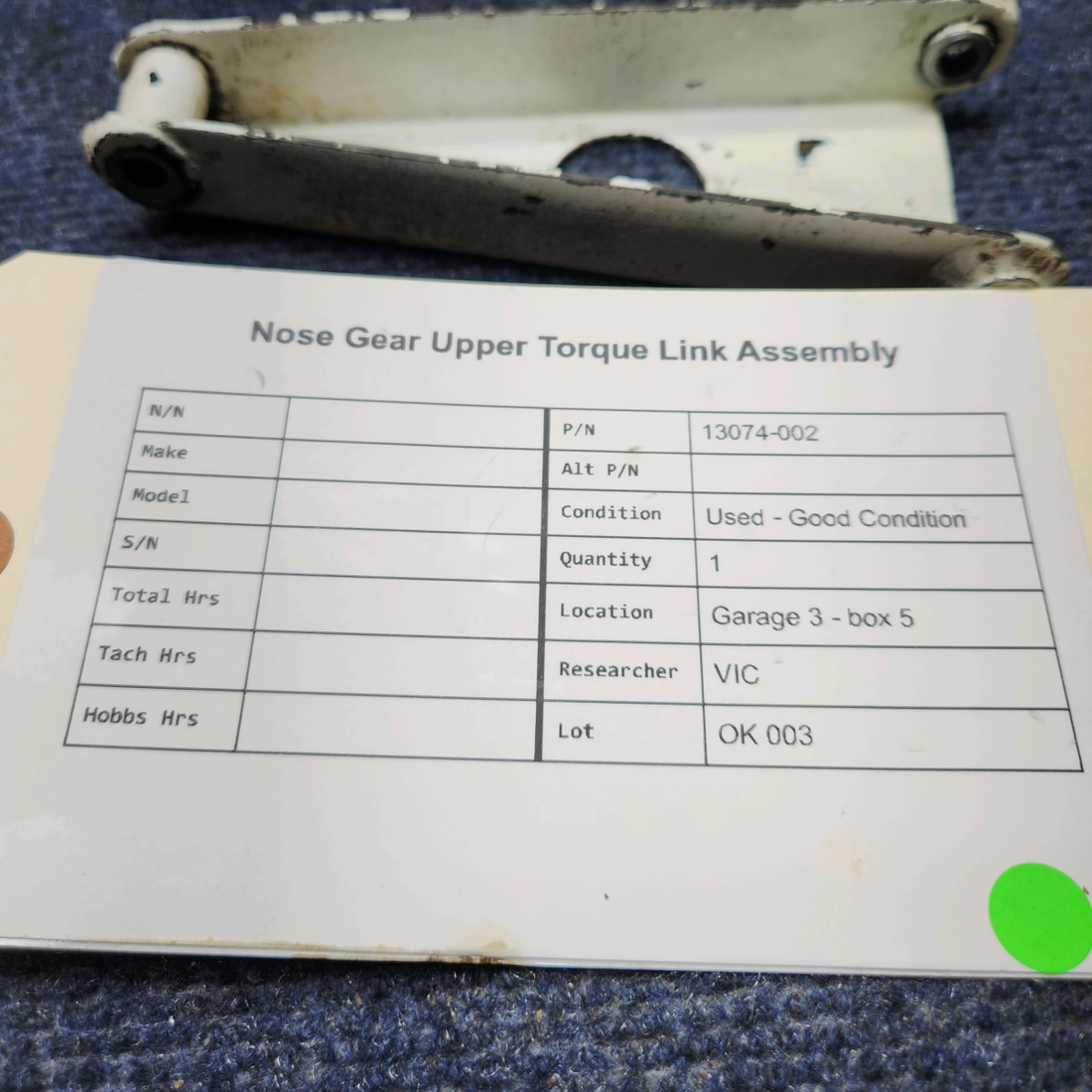 Used aircraft parts for sale, 13074-002 Piper  [part_model] Piper NOSE GEAR UPPER TORQUE LINK ASSEMBLY