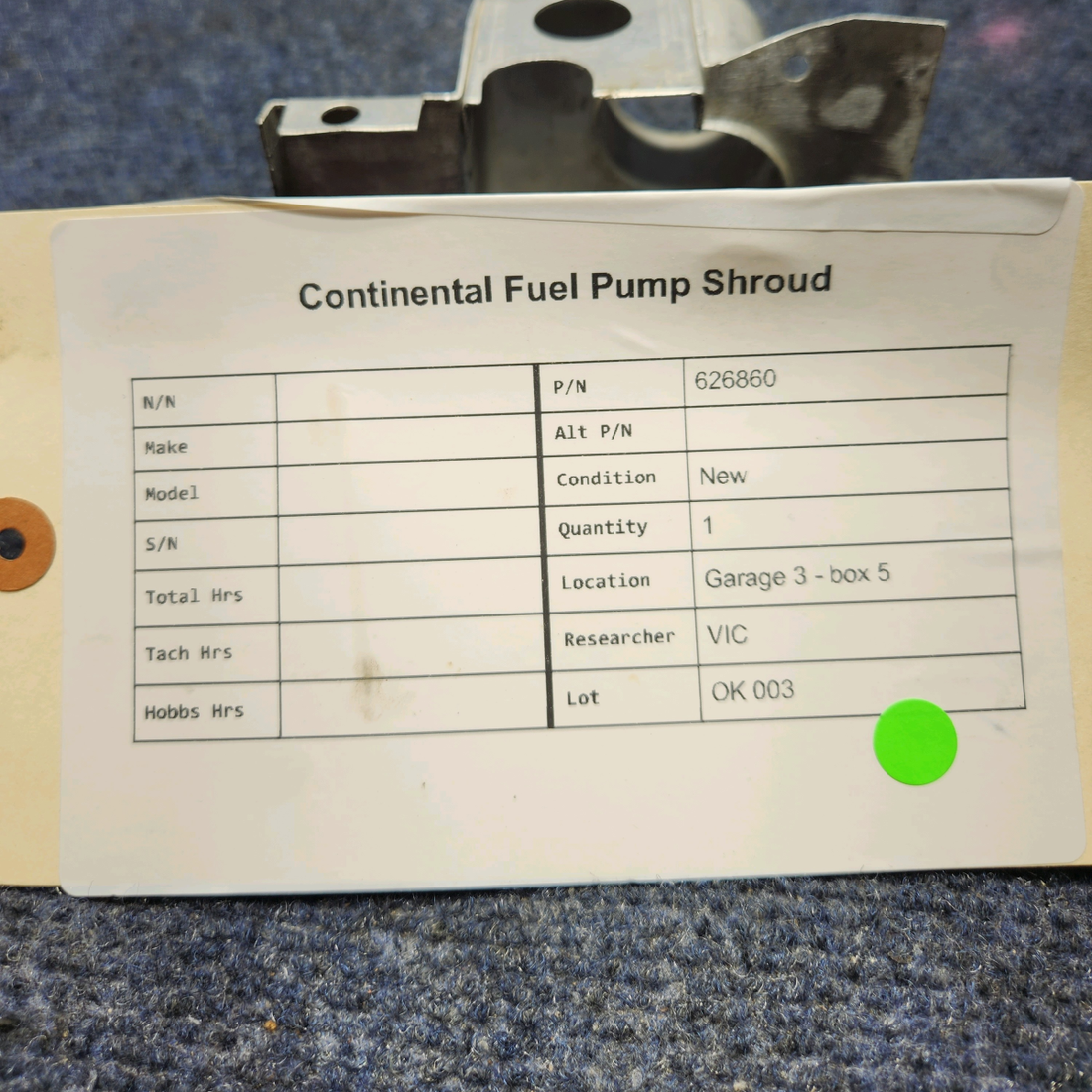 Used aircraft parts for sale, 626860 Continental CONTINENTAL FUEL PUMP SHROUD