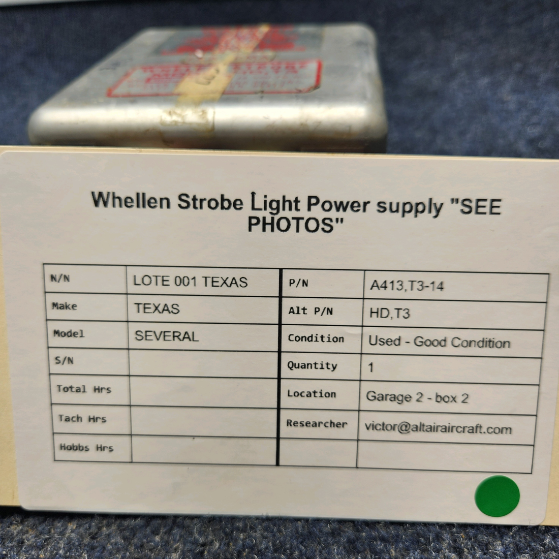 Used aircraft parts for sale, A413, T3-14 Whelen Strobe Power Supply WHELEN STROBE LIGHT POWER SUPPLY "SEE PHOTOS"