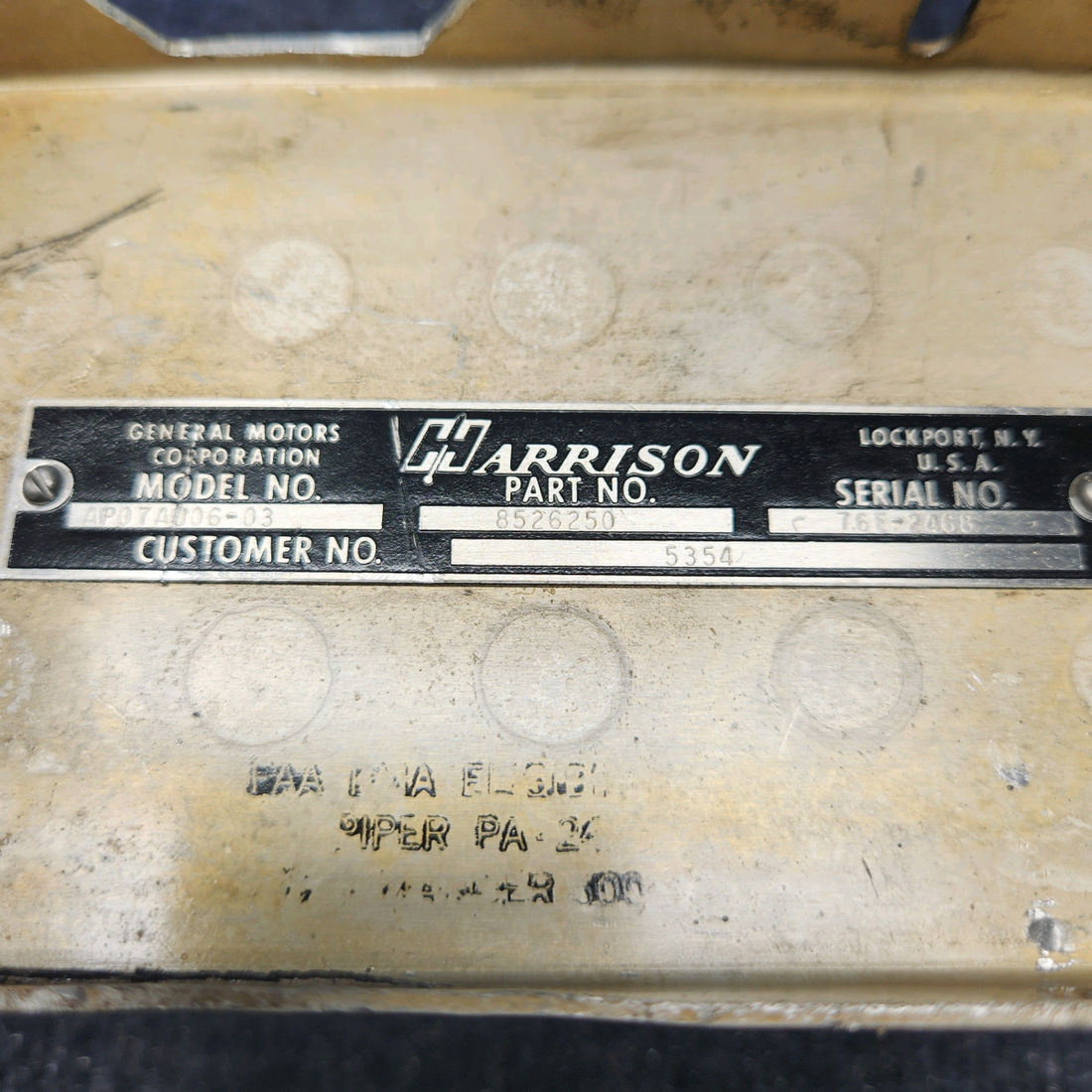Used aircraft parts for sale, 8526250 Lycoming Textron OIL COOLER ASSEMBLY USED